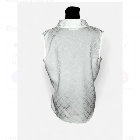 CALVIN KLEIN Textured White Sleeveless Blouse G, W/Tie Detail. Exelent Condit. - Picture 5 of 8